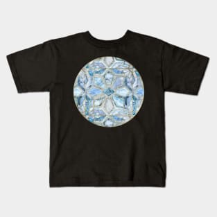 Geometric Gilded Stone Tiles in Soft Blues Kids T-Shirt